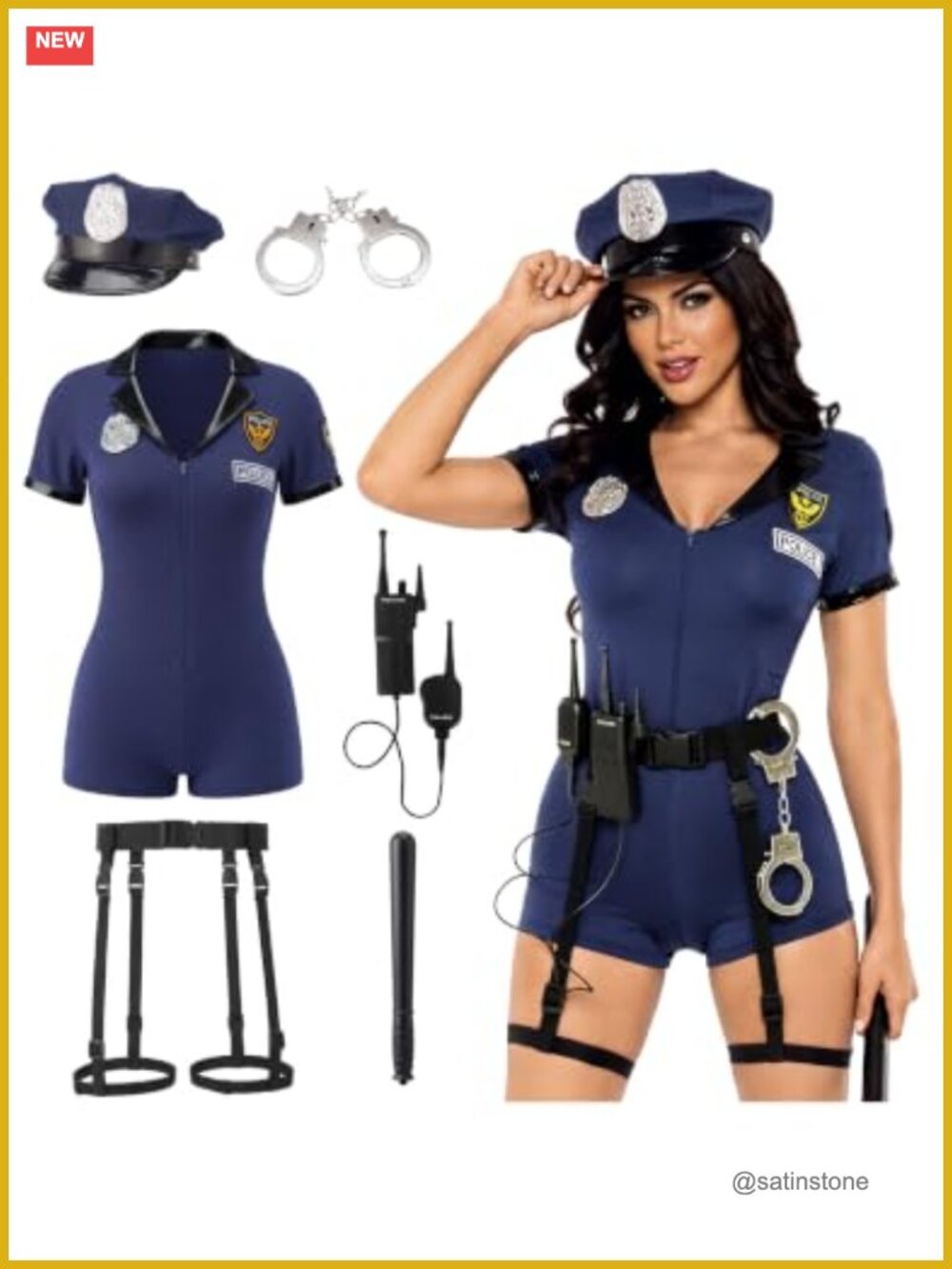 Women's Police Costume 6 Pc Set Cop Romper Halloween Cosplay